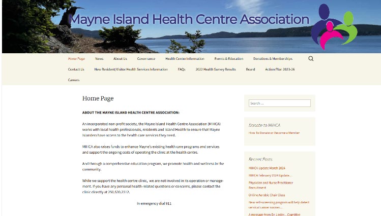 Mayne Island Health Centre Association website before redesign