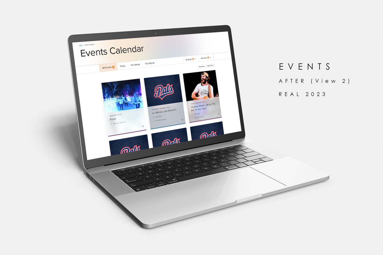 REAL District events calendar after redesign