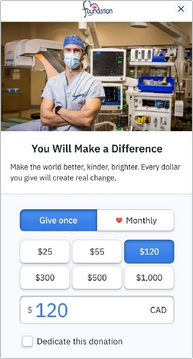 Vernon Jubilee Hospital Foundation online donation experience